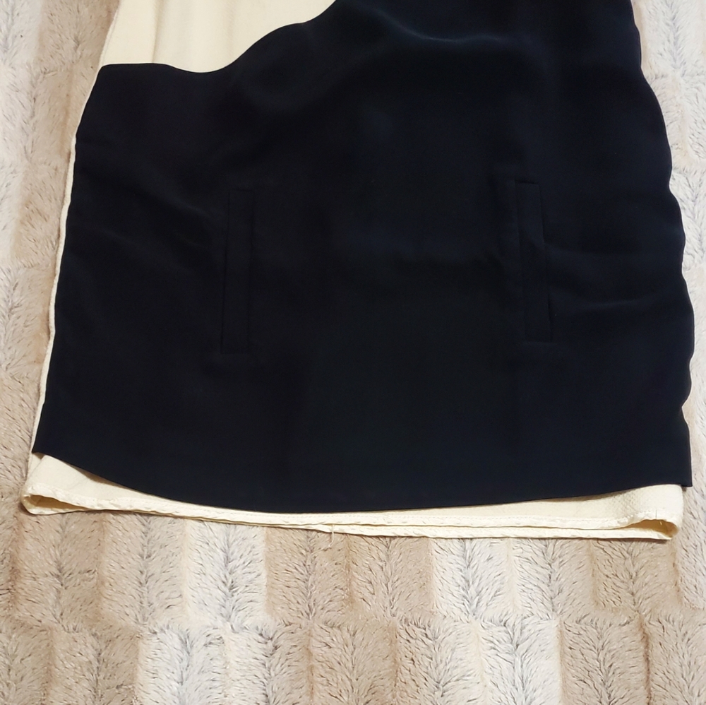 CLOTILDE CHAPTER CREAM AND‎ BLACK SASH V NECK WOOL DRESS..SIZE 36 - Picture 7 of 9